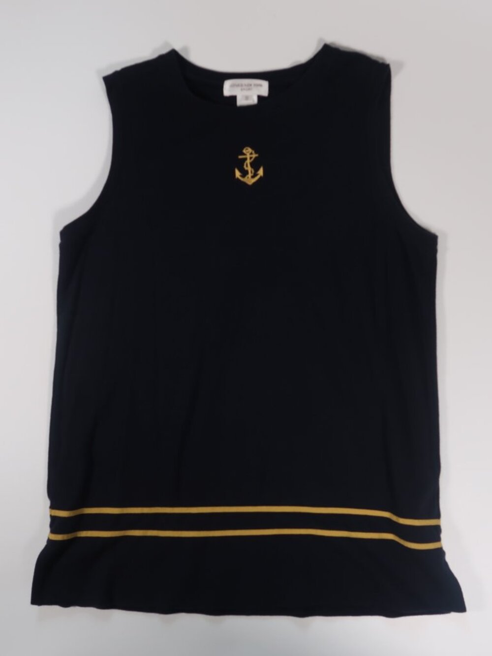 Jones New York Navy Tank Top with Gold Anchor Embroidered Detail 100% cotton